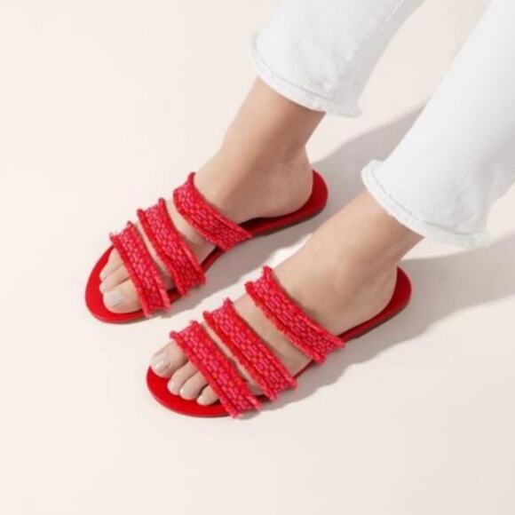 Rothy’s‎ Triple Band Fringe Sandals in Red Women’s Size 10 - Picture 1 of 8
